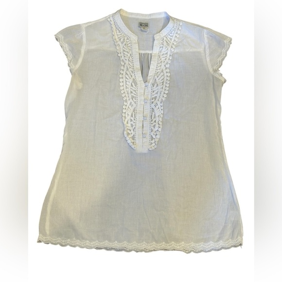 Converse One Star White Lace Trim Blouse Cap Sleeve Women’s Size XS - Picture 1 of 4